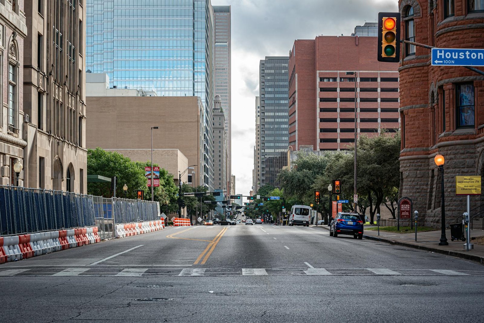 Street view of downtown Dallas, Texas showcasing urban architecture and cityscape.